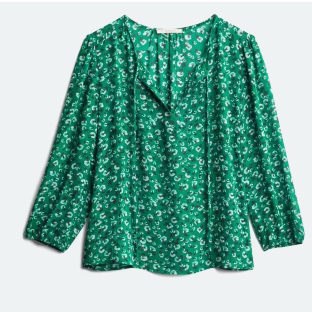 Stitch Fix Sirena Tie Detail Blouse Emerald Green Patterned Top Floral Print NWT